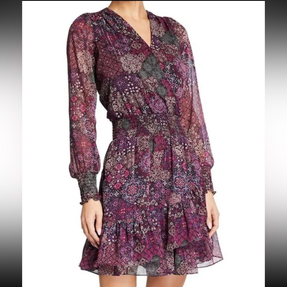 Michael Kors Patchwork Georgette Smock-Waist Faux… - image 1